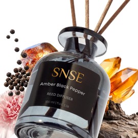 SNSE Amber Black Pepper Reed Diffuser Set | 3.38 oz Scent Fragrance Oil Diffuser for Bedroom, Bathroom, Home Décor and Gift, Decorative Air Fresheners with Sticks