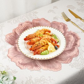 fanquare 3D Rose Gold Flower Placemats Set of 6, 15" Metallic Pressed Vinyl Round Table Mats for Kitchen Dining Wedding Party