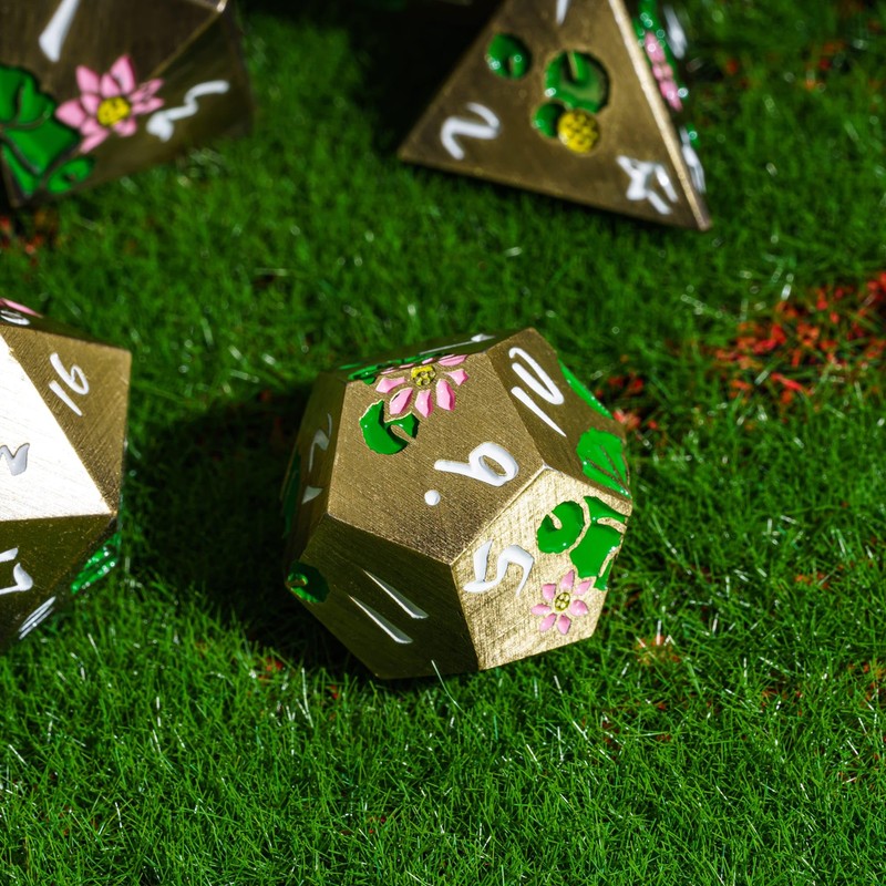 Cusdie 7-Die Lotus Metal DND Dice Set, D&D Metal Dice,