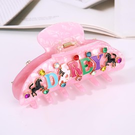 MOLOCH Kentucky Derby Hair Claw Clip Pink Oval Crystal Hair Clip Derby Horse Hair Claws for Women Spring Outfits Accessories Gifts