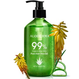 Aloderma Aloderma 99% Organic Aloe Vera Gel for Skin Made within 12 Hours of Harvest, Non-Sticky Aloe Vera Gel for Sunburn Relief, Natural, Soothing Hydrating Aloe Vera for Face & Hair, Lightweight Gel, 10.6oz