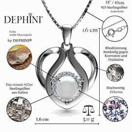 DEPHINI Delicate Heart Necklace, 925 Sterling Silver Heart Chain, Cubic Zirconia, Women's Jewellery, Gifts for Women, Metal, Cubic Zirconia