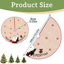 Esportic Christmas Tree Skirt, Christmas Tree Blanket, Round Christmas Tree Skirt, 108 cm Retro Christmas Tree Skirt with Snowflakes Made of Linen, for New Year, Christmas Tree, Floor Party Decor
