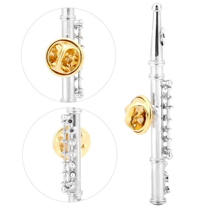 Hztyyier Flute Brooch Nickel Silver/Gold Plated Women Brooch Pins with