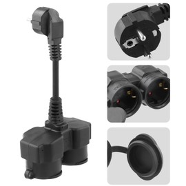 Socket Distributor Outdoor Double Plug for Outdoor Socket, 3500 W, 16 A 250 V, IP44, Black, for Kitchen, Office, Outdoor, Indoor