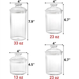 DEAYOU 4 Pack Clear Plastic Jars, Plastic Storage Jar with Lid, Candy Cookie Container for Vanity,33 Oz/23 Oz/13 Oz