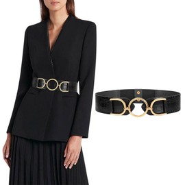 JASGOOD Fashion Women Wide Stretchy Belt for Dresses Ladies Elastic Waist Belt for Women Black Fit Waist Size 30"-33"