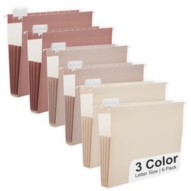 Y YOMA Letter Size - 6 Pack Extra Capacity Hanging File Folders Accordion Decorative File Folder Cute Colored Hanging Folder Organizer for Office Home with 1/5-Cut Adjustable Tabs, Mocha Color