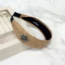 Burnaby Beige Cubic Pendant Hairband Wide Headband / 버나비 베이지 큐빅 팬던트 헤어밴드 넓은머리띠