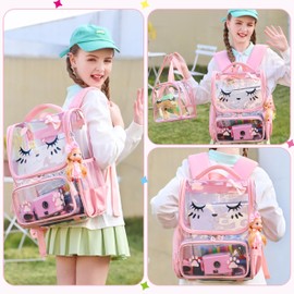 AO ALI VICTORY Girls Backpacks with Tote Bag Heavy Duty PVC Transparent Cute Backpack for Kids Toddler Girls Preschool Bookbags Elementary School Bags See Through Casual Travel Daypack, Pink Set