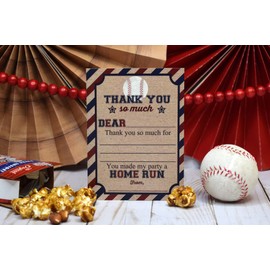 Rookie of the Year Baseball Birthday Thank You Notes, Ten 4" x 5.5" Fill In The Blank Cards with 10 White Envelopes by AmandaCreation