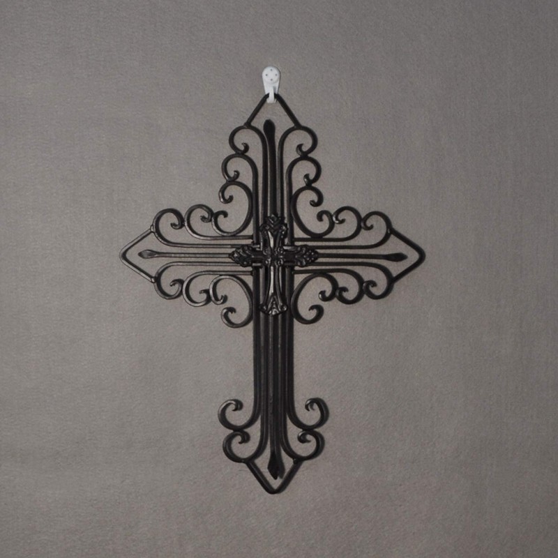 Yamfurvo Antique Wall Mount Layered Cross, Metal Scrolled Wall Art