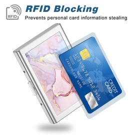 Rimilak Metal Credit Card Holder, Mini Credit Card Wallet RFID Blocking Slim Metal Hard Case for Women Men