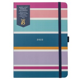 BusyB Busy Life Diary from January to December 2022 - Striped Design A5 Weekly Planner with Double Diary, Pen Holder and Pockets (German Language),3578