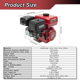 YUNLAIGOTOP 7.5HP Gas Engine Horizontal Shaft 212cc 4 Stroke Go Kart Engine Motor Replacement Gas Motor w/Air Cooling Pull Start Gas Powered Engine for Go Kart Log Splitter Lawnmowers Water Pumps