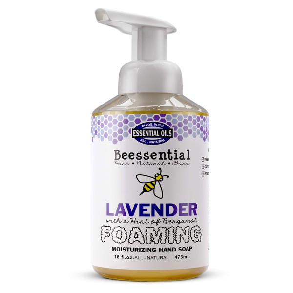 Beessential All Natural Foaming Hand Soap, Lavender and Bergamot Essential Oils, Made with Moisturizing Aloe & Honey - Made in the USA, 16 oz