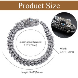 JewelryWe Snake Bracelet for Men: Retro Nordic Viking Ouroboros Bracelets Hip Hop Punk Stainless Steel Link Chain Animal Talisman Jewelry