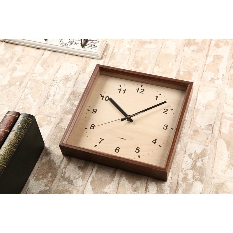 KATOMOKU muku square clock km-38B Wood Walnut Wall Clock Continuous