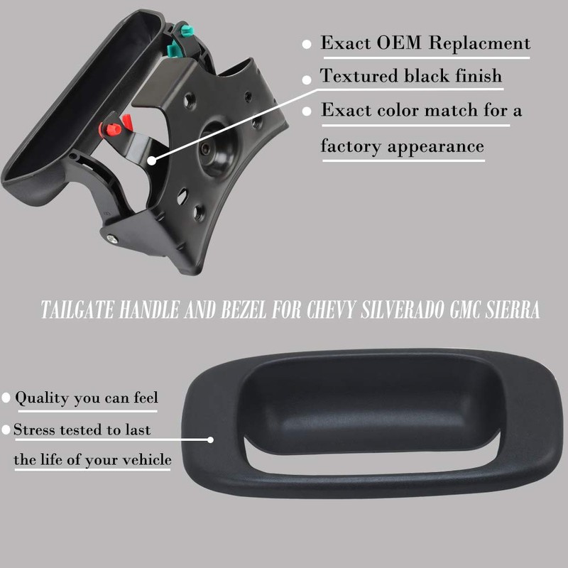 Tailgate Handle Latch and Bezel Trim with 2 Pairs Rod