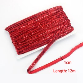 12M Red Sequin Ribbon,Glitter Sequin Trim Fabric Paillette Ribbon Trim, Sequin Braid Trim for Sewing Decoration,1CM