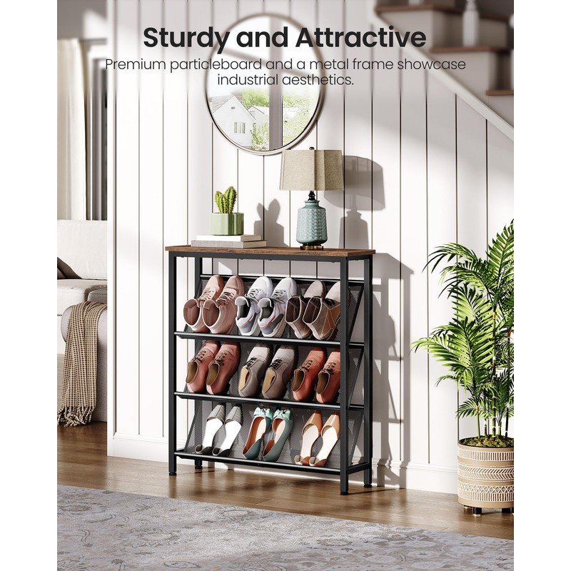 CHOEZON Shoe Rack, 4-Tier Slanted Shoe Storage Shelf, Narrow Shoe