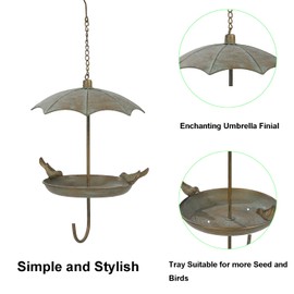 Jemeni Metal Umbrella Bird Feeders for Outdoors Hanging, Decorative Wild Bird Feeder Platform for Outside, Copper Patina……