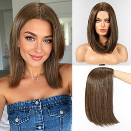 WOKESTAR Bob Wigs for Women Middle Part Bob Style Heat Resistant Fibre Synthetic Heat Resistant Wigs Ligt Brown Color