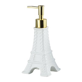 Queen-b Soap Dispenser, Eiffel Tower, Stylish, Liquid, Hand Soap, Lotion, Shampoo, Conditioner, Body Soap, Refill, Container, Manual, Bathroom Interior (White)