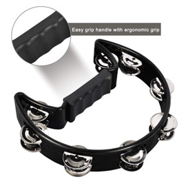 EastRock Tambourine,Metal Jingles Hand Held Percussion Half-Moon Tambourine and Egg Shakers for Kids, Adults, KTV, Party BLACK