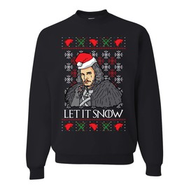 Wild Bobby Let It Snow Jon Snow Full Color GoT Ugly Christmas Sweater Unisex Crewneck Sweatshirt, Black, 3X-Large