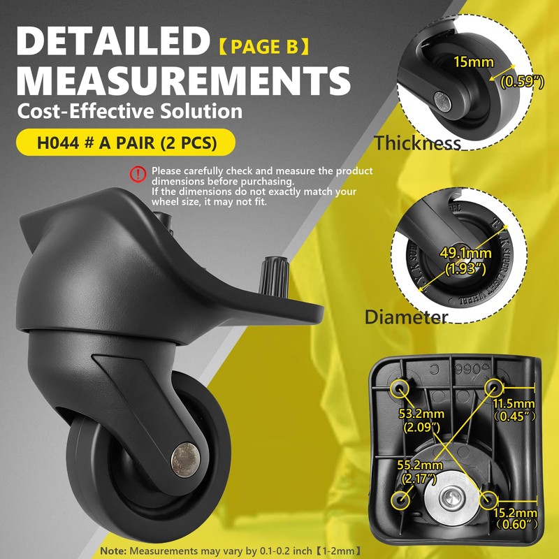 Luggage Wheels Replacement Wheel for Luggage Suitcase Repair 360° Rotating