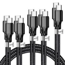 Cable de carga USB C a USB C, paquete de 5 [3/3/6/6/10 pies] cable de carga rápida tipo C de alta transferencia de datos compatible con iPhone 17/16/1