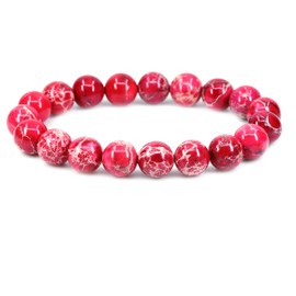 Dyed Rose Sea Sediment Jasper Crystal Man Women Stretch Bracelet 10mm Round Beads Rock Jasper 7 Inch