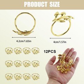 Pack of 12 Napkin Rings Gold, Christmas Napkin Ring Metal with Leaf Design, Elegant Napkin Rings for Table Decoration on Christmas, Valentine's Day, Wedding, Birthdays, Dinner Party, Anniversary