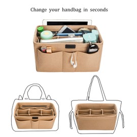 Ropch Bag Organiser for Women’s Handbags, Felt Bag Organiser, Multifunctional Cosmetics Organiser, Nappy Bag Organiser Beige