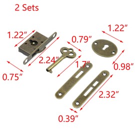 T Tulead Bronze Mini Box Locks Full Mortise Decorative Antique Locks Jewelry Box Lock Replacement Cabinet Lock 2Sets with Keys, Screws