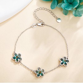 DAYLINLOVE Forget Me Not Bracelet S925 Sterling Silver Pressed Flower Link Bracelet Forget Me Not Jewelry Gift For Women Flower Lovers