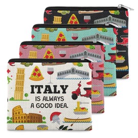 4PCS Italy Souvenir Gifts Coin Purse for Women Italian Lovers Gifts City Themed Coin Pouch for Traveller Lover Italian Themed Birthday Christmas Presents for Friends Sister Daughter Italy Travel Gift