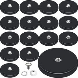 Rubber Coated Magnet Neodymium Magnet Base with Rubber Coating Anti Scratch Magnet with Rubber Coated Male Thread Rubber Coated Magnets with Bolts Nuts Lighting Camera Tools (16 Pcs, Black, 43 mm)