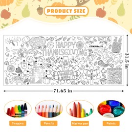 Paqisun Thanksgiving Giant Coloring Poster, Wall Coloring Poster Paper Tablecloth Thanksgiving Parent-Child Interaction 72 x 31.5 Inches Thanksgiving Crafts Gifts for Kids