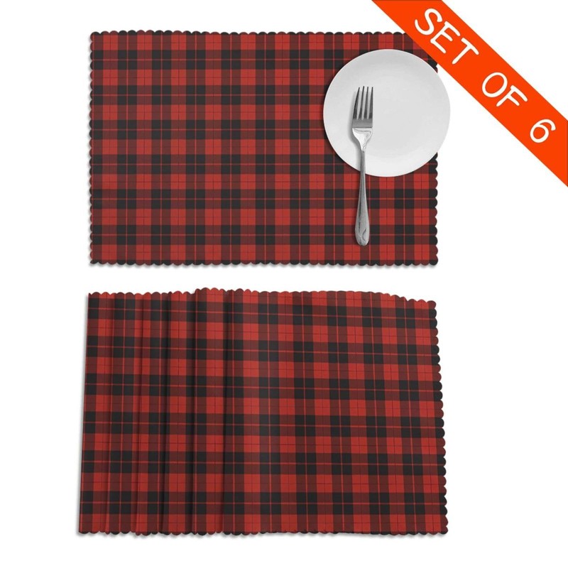 Christmas Plaid Red Black Buffalo Check Placemats for Dining Table