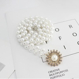 Pearl Waist Belt Flower Belts for Women Pearl Elastic Belt Waist Belt with Flowers Pearl Belts for Women Girls Gold Flower Buckle Belt Pearl Dress Belts