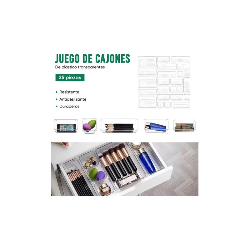 Organizador De Cajones Joyas Maquillaje 25 Pzas De Plástico