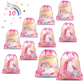 PHOGARY Pack of 10 Party Bags Children's Birthday Bags Unicorn Gift Bags Gym Bags Kids’ Birthday Party Bags Birthday Party Gift Bags for Girls Give Aways Party Bags