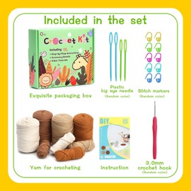 UzecPk Crochet Kit for Beginners, Crochet Kit, 4 Pcs Crochet Coasters Kits with Crochet Yarn, Crochet Hook, Step-by-Step Instructions Video, Crochet Supplies Set Craft Kits for Adults