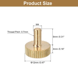 QUARKZMAN M4 x 8 mm Knurled Thumb Screws, 6 Pieces Flat Knurled Head Fully Threaded Brass Thumb Screws Bolts Handle Buttons Fasteners