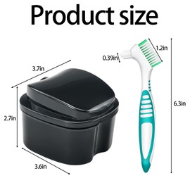 Denture Bath Case Retainer Cleaner Case with Strainer Basket, Denture Cup Dental Retainer Holder Case for Soaking Mouthguard Cleaning Storage Box Case - Black and White