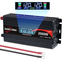Sunivora 2000 Watt Power Inverter with LCD 12V DC to 110V/120V AC Car Power Inverter 4000W(Peak) with 2 AC Outlets & Dual USB Ports for Vehicle RV Truck Camping