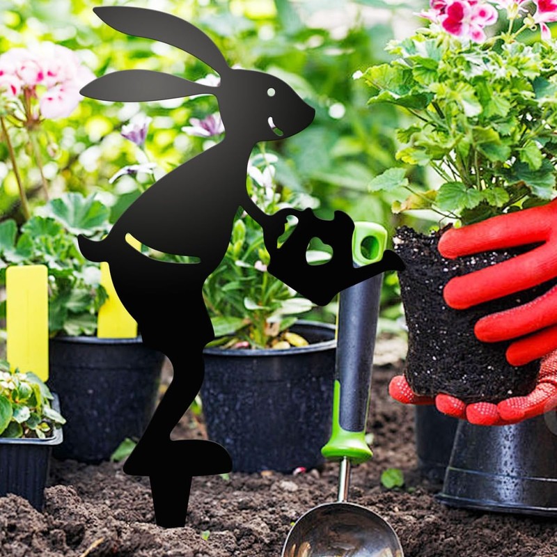 Set 3 Metal Rabbit Garden Stakes Bunny Front Yard Black