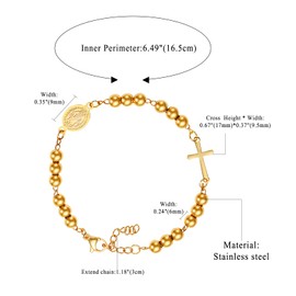 Aroncent Damen Armband Kreuz Kugel: Religiöse Rosenkranz mit lateinischer Kreuz Christliche Edelstahl Medaille für Damen Mädchen Gold